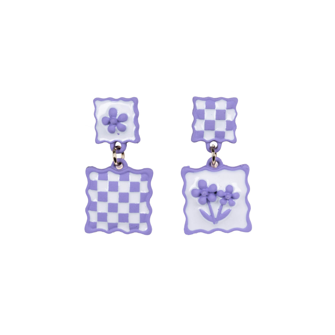 Checkered Bloom - Green - Dangle Earrings
