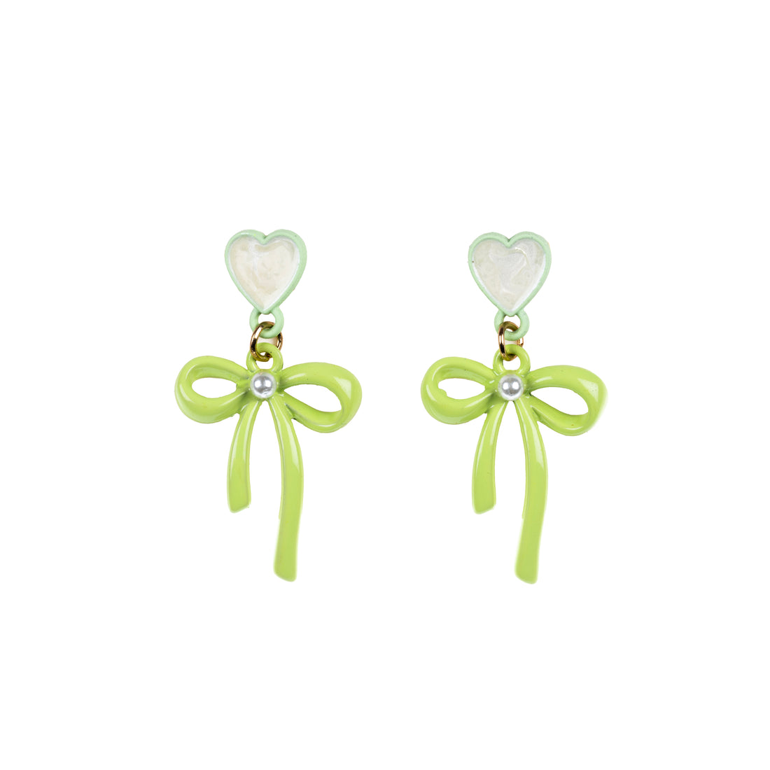 Ribbon Hearts - Green - Dangle Earrings