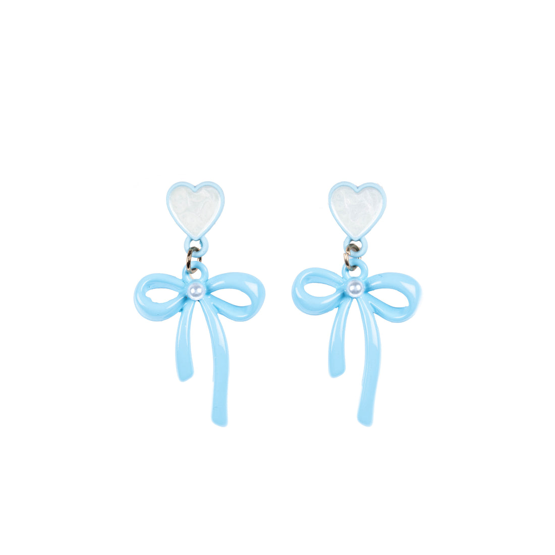 Ribbon Hearts - Blue - Dangle Earrings