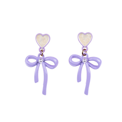 Ribbon Hearts - Purple - Dangle Earrings
